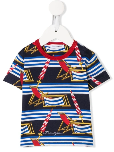 Dolce & Gabbana Babies' Beach Chair Print T-shirt In Blue