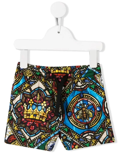 Dolce & Gabbana Babies' Stained Glass Print Shorts In Black