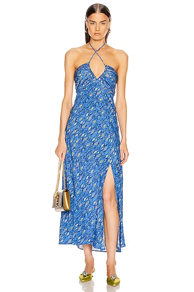Rixo London Caroline Dress In Klimt Eye Wave Blue & Gold | ModeSens