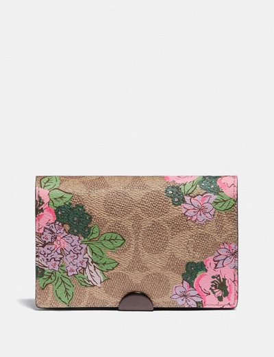 Coach Dreamer Card Case In Signature Canvas With Blossom Print - Women's In Pewter/tan Print