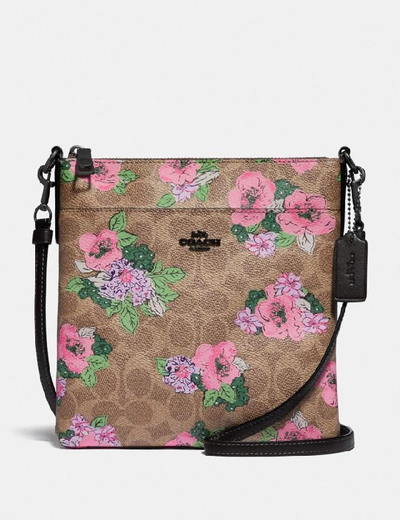 Coach Kitt Messenger Crossbody In Signature Canvas With Blossom Print - Women's In Pewter/tan Print