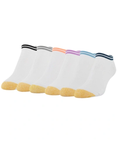 Gold Toe Women's Ankle Cushion No Show 6 Pack Socks, Also Available In Extended Sizes In Neon Coral, Pool Blue, Deep Teal, Orchid, Cinder, White/black