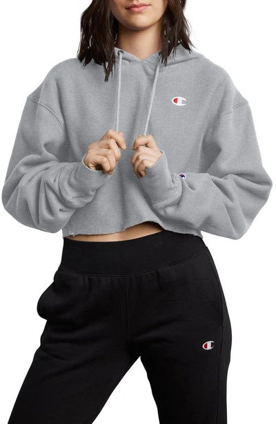 Champion Reverse Weave Cropped Hoodie In Oxford Grey