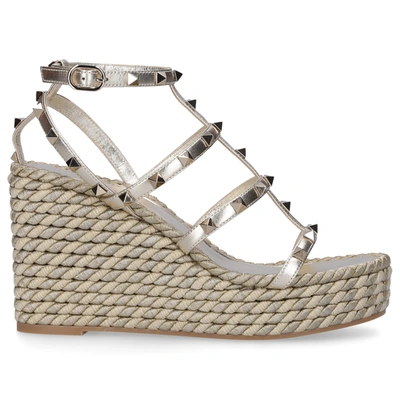 Valentino Garavani Platform Sandals Rockstud Wedges In Gold