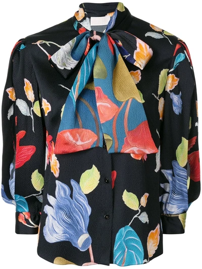 Peter Pilotto Floral Pussybow Blouse In Blue
