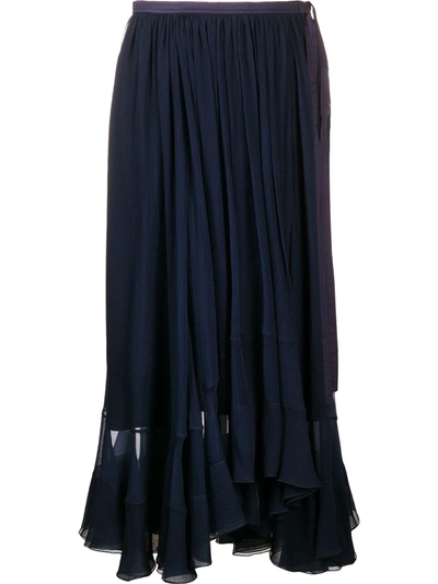 Chloé Bow Detail Ruffled Skirt In Blue