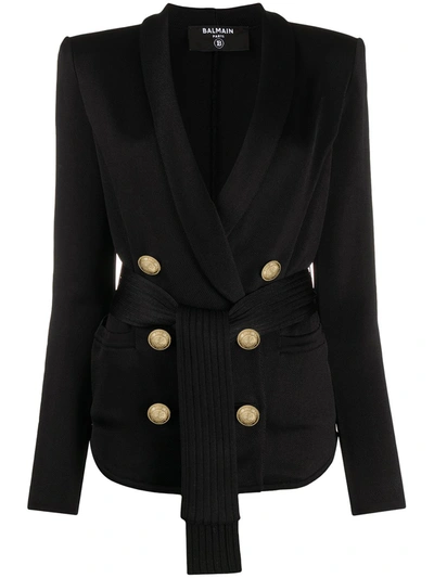 Balmain Double-breasted Belted Blazer In Black