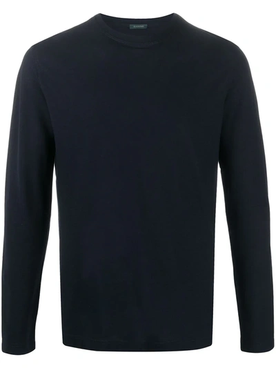 Zanone Long-sleeved Cotton T-shirt In Blue