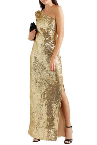 Naeem Khan One-shoulder Sequined Tulle Gown In Gold