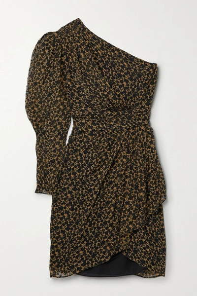 Iro Morello One-sleeve Draped Printed Fil Coupé Silk-blend Mini Dress In Sand