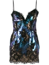 Christopher Kane Lace-trimmed Coated Cotton-blend Mini Dress In Blue