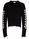 Rhude Check Sleeve Distressed Sweater In Black