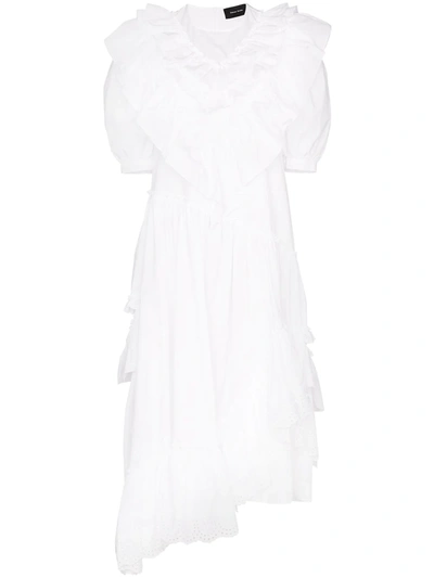 Simone Rocha Asymmetric Ruffle Cotton Dress In White