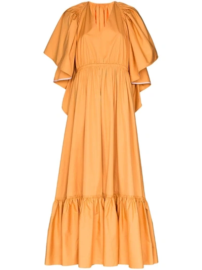 Roksanda Constance Open-back Ruffled Cotton-poplin Maxi Dress In Caramel Brown