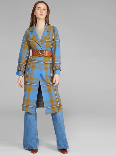 Etro Leather-trimmed Checked Wool-blend Coat In Multicolor