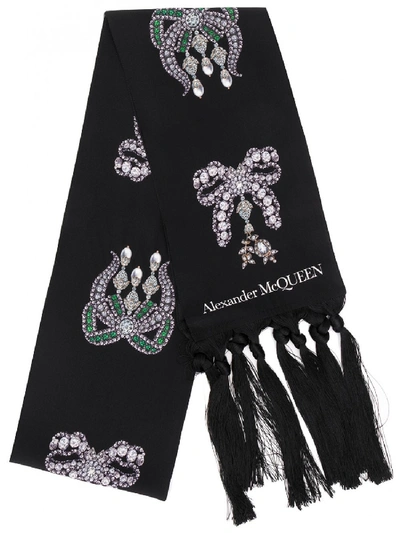 Alexander Mcqueen Skinny Treasure Silk Scarf In Black