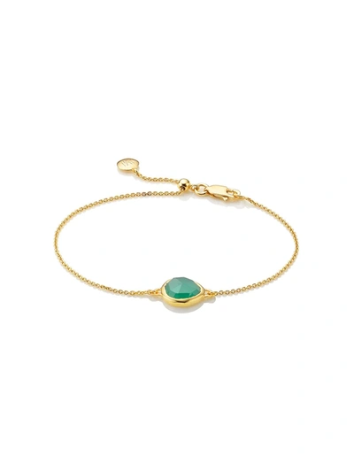 Monica Vinader Siren Fine Chain Green Onyx Bracelet In Green Onyx/yellow Gold