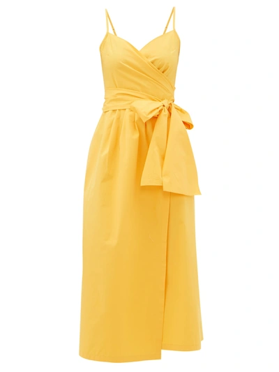 Three Graces London Martha Belted Cotton-poplin Wrap Dress In Yellow