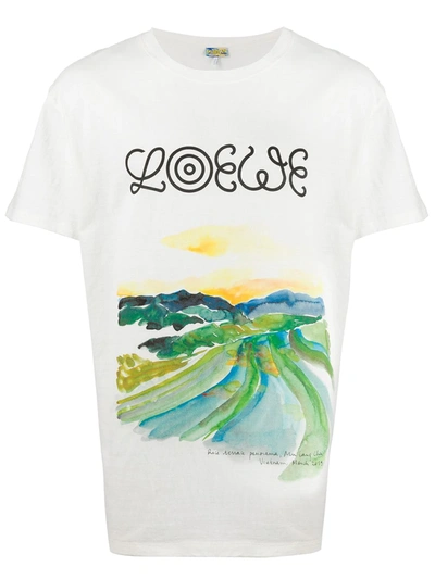 Loewe Eln Watercolour-print Slubbed-cotton T-shirt In White
