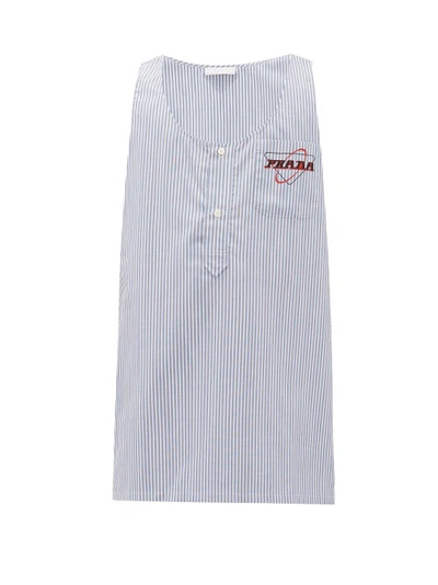 Prada Striped Logo-print Cotton Shirt In Blue