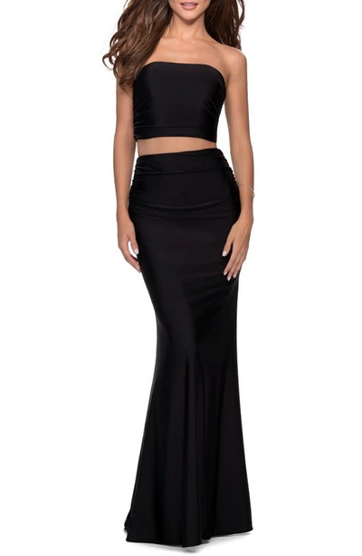 La Femme Strapless Two-piece Trumpet Gown In Black