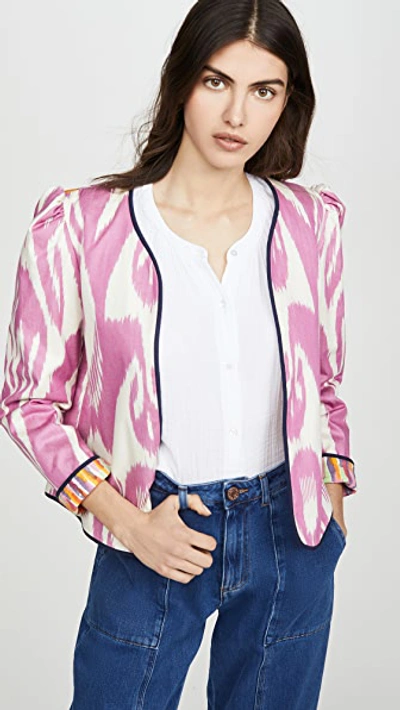 Alix Of Bohemia Sly Fox Silk Moiré Ikat Jacket In Hot Pink/white/yellow