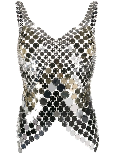 Paco Rabanne Embellished Fitted Tank Top In Silver
