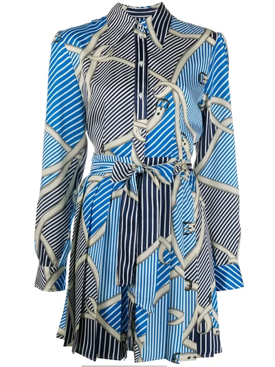 Msgm Mixed-print Shirt Dress In Blue