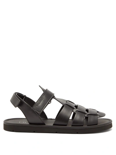 Prada Logo-debossed Leather Fisherman Sandals In Black