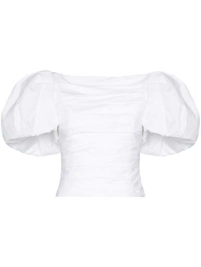 Khaite Kai Cotton Twill Top W/ Puff Sleeves In White