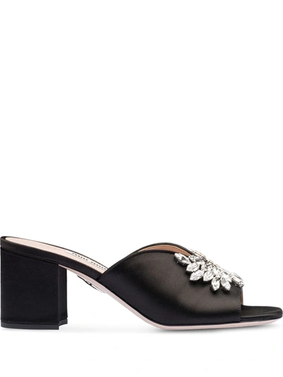 Miu Miu Crystal-embellished Satin Mules In Black