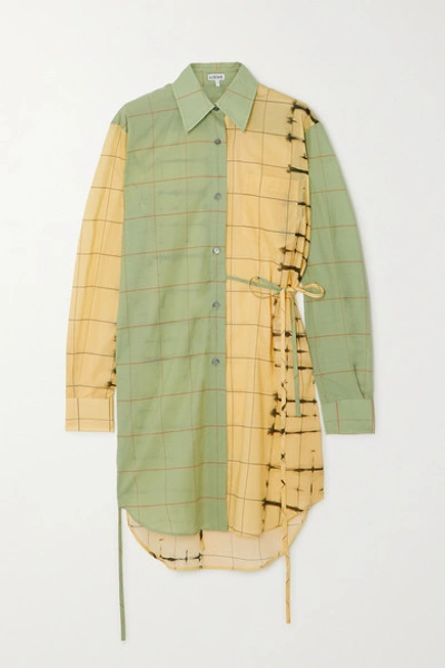Loewe Belted Checked Cotton-poplin And Cotton And Silk-blend Shirt In Green
