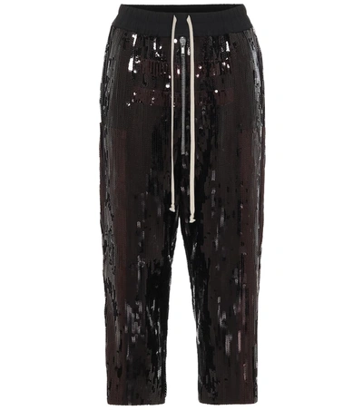 Rick Owens Bela Cropped Sequined Cotton Pants In Black