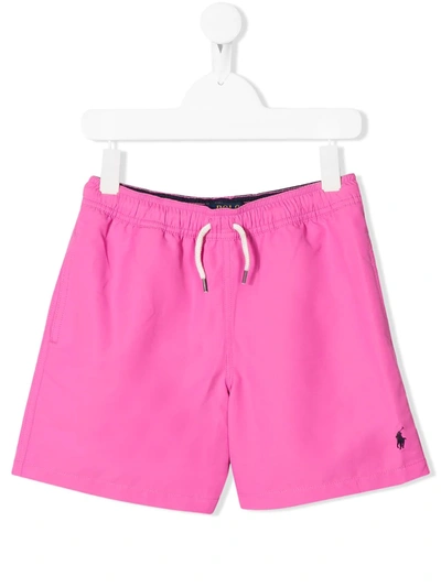 Ralph Lauren Teen Embroidered Logo Swim Shorts In Pink