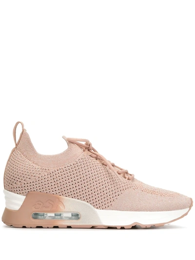 Ash Open Knit Platform Sole Trainers With Metallic Threading In Pink