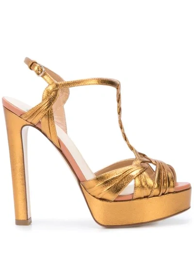 Francesco Russo T-bar Open Toe Sandals In Gold