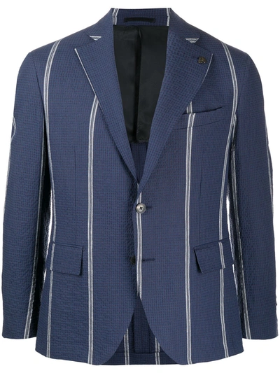Gabriele Pasini Striped Pebbled Blazer In Blue