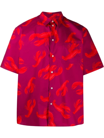 Msgm Lobster-print Short Sleeves Shirt In Red