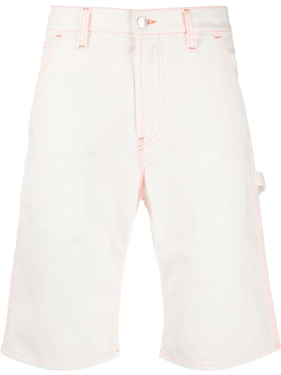 Msgm Contrast-stitch Denim Bermuda Shorts In White