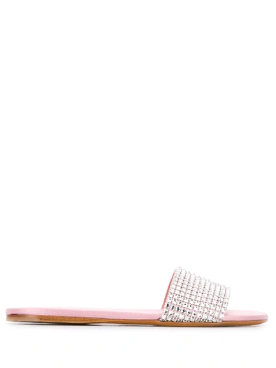 Miu Miu Crystal-embellished Flat Sandals In 粉色