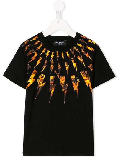 Neil Barrett Teen Lightning Print T-shirt In Nero
