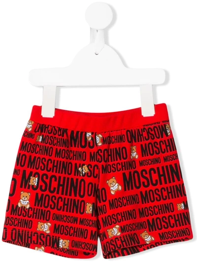 Moschino Babies' Logo Teddy Print Shorts In Red