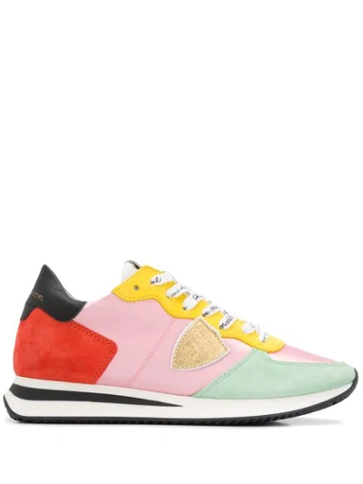 Philippe Model Tropez X Trainer In Pink Fabric And Multicolored Suede In Multicolour