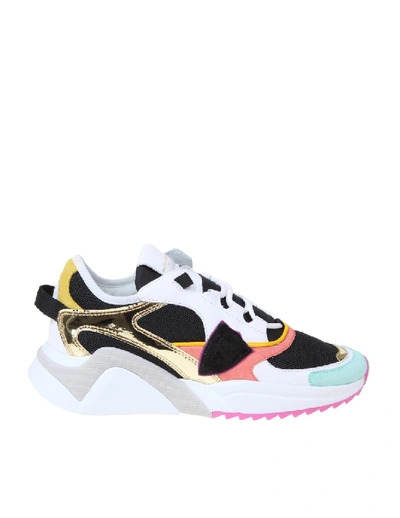 Philippe Model Eze Mondial Metal Sneakers In Leather And Multicolor Mesh