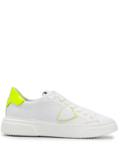 Philippe Model Temple S Sneaker In White Leather And Yellow Paint Leather