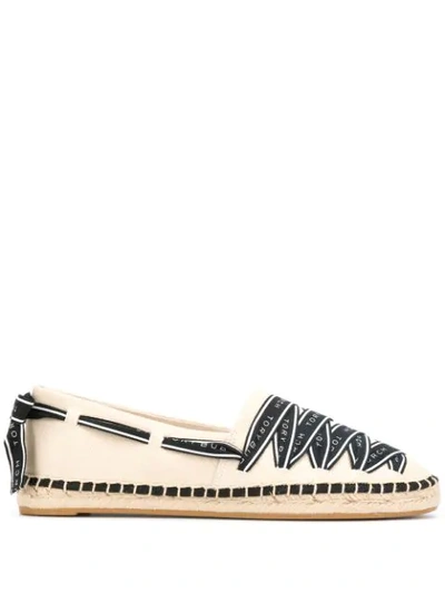 Tory Burch Woven Logo-grosgrain Canvas Espadrilles In Neutrals