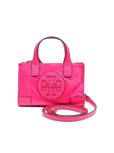Tory Burch Ella Micro Tote Hand Bag In Rose-pink Nylon In Fuchsia