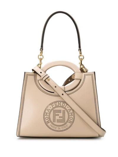 Fendi Perforated Logo Tote In Neutrals