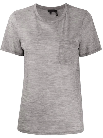 Theory Round Neck Front Pocket T-shirt In Grey