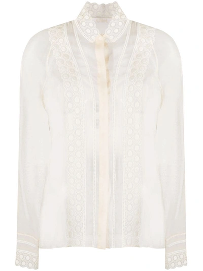 Chloé Embroidered-collar Silk-crepe Blouse In Buttercream